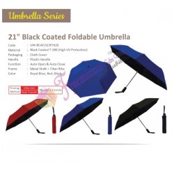 21" Black Coated Foldable Umbrella UM-BCAC21(3FOLD) 